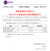 圆通、申通公布 9 月简报，快递产品收入同比增长 19.57%、16.91%