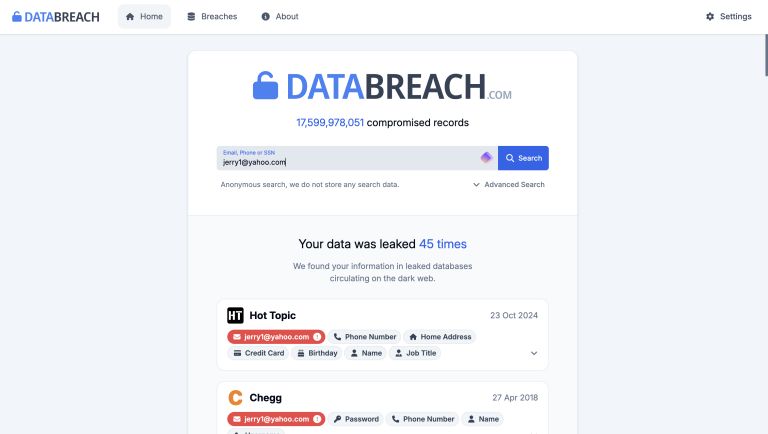 数据泄露搜索引擎 Databreach 上线，收录超 175 亿条记录