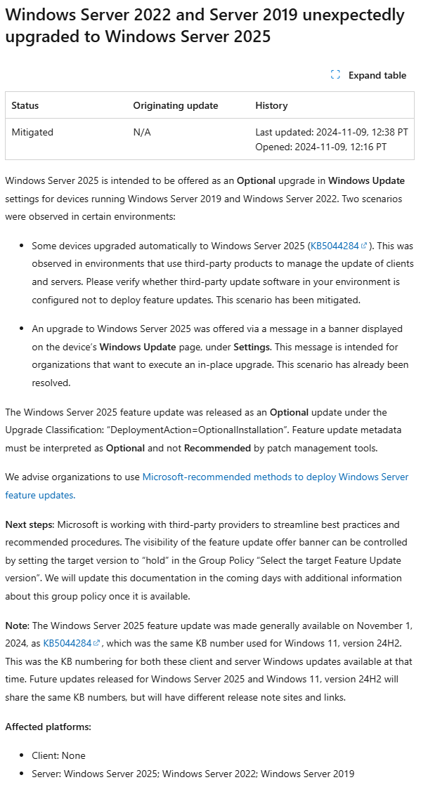 微软回应服务器系统自动升级到 Windows Server 2025：正尝试与第三方提供商合作解决